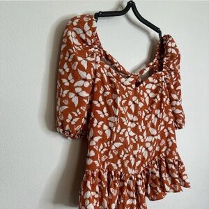 Rust Butterfly Puff Sleeve Blouse